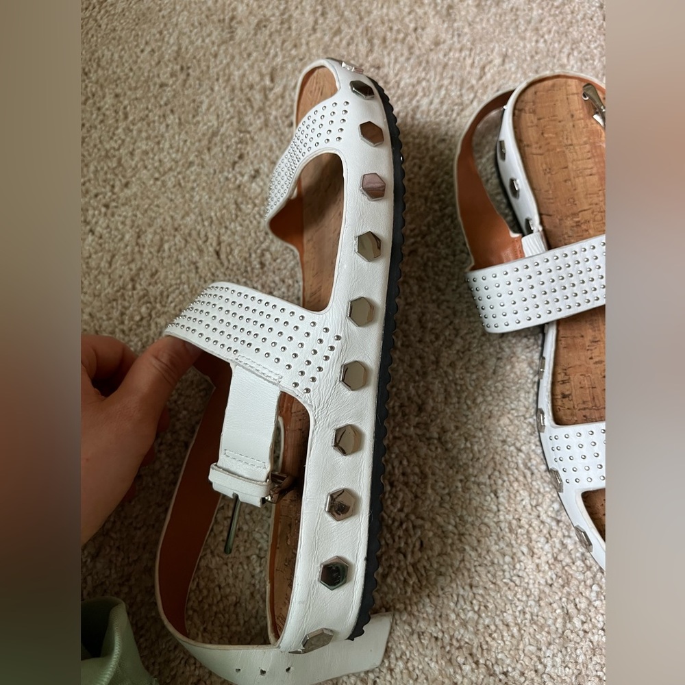 REBECCA MINKOFF white slip on sandals with strap